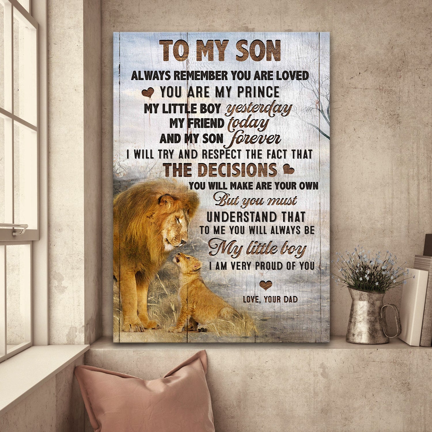 Dad to son, Lion Family, To me you will always be my little boy - Family Portrait Canvas Prints, Wall Art