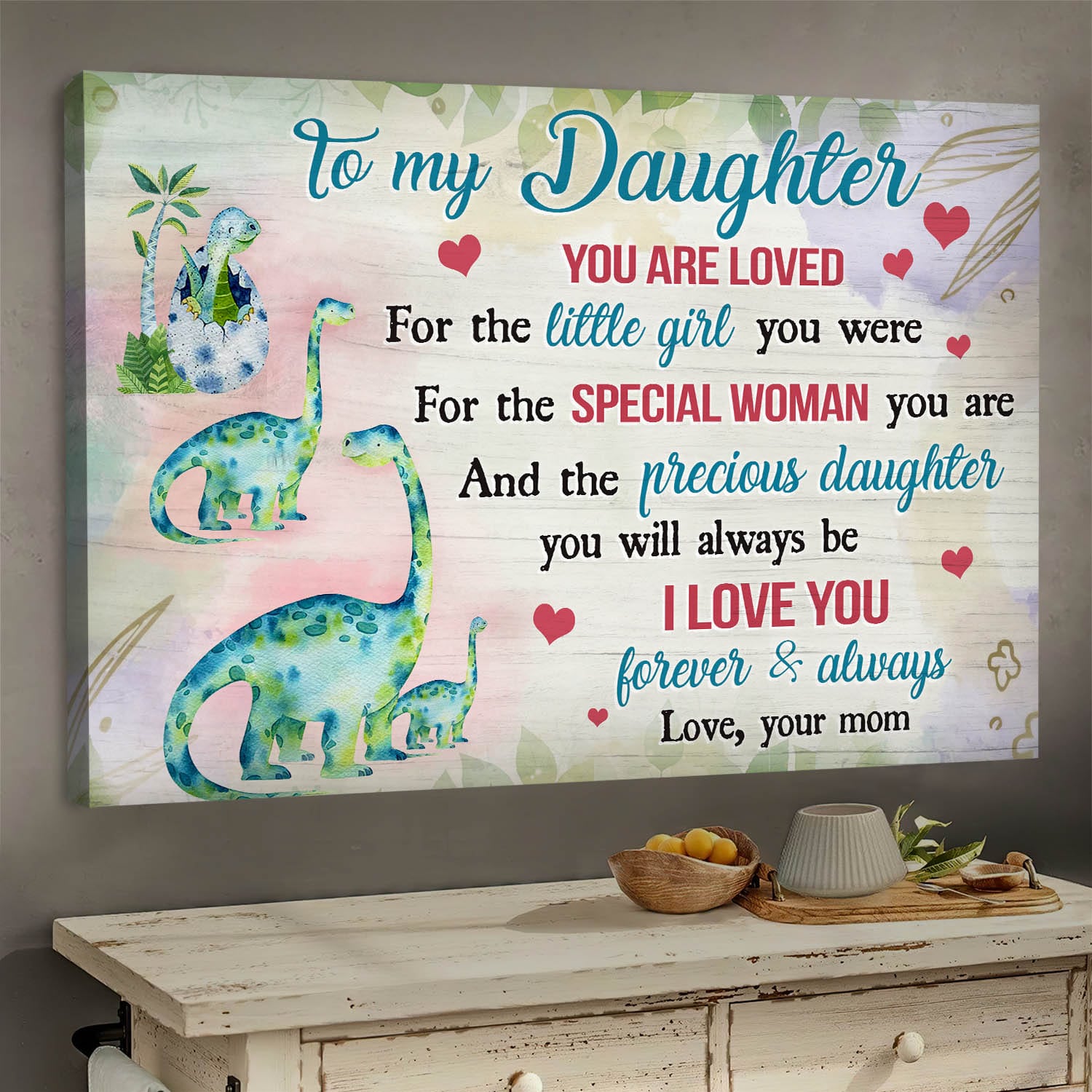 Mom to daughter, The little dinosaur, You will always be my precious daughter - Family Landscape Canvas Prints, Wall Art