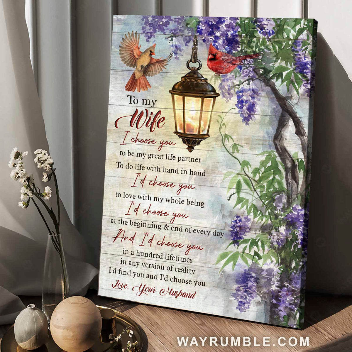 To my wife, Cardinal painting, Hanging oil lamp, Butterfly bush - Family Portrait Canvas Prints, Wall Art