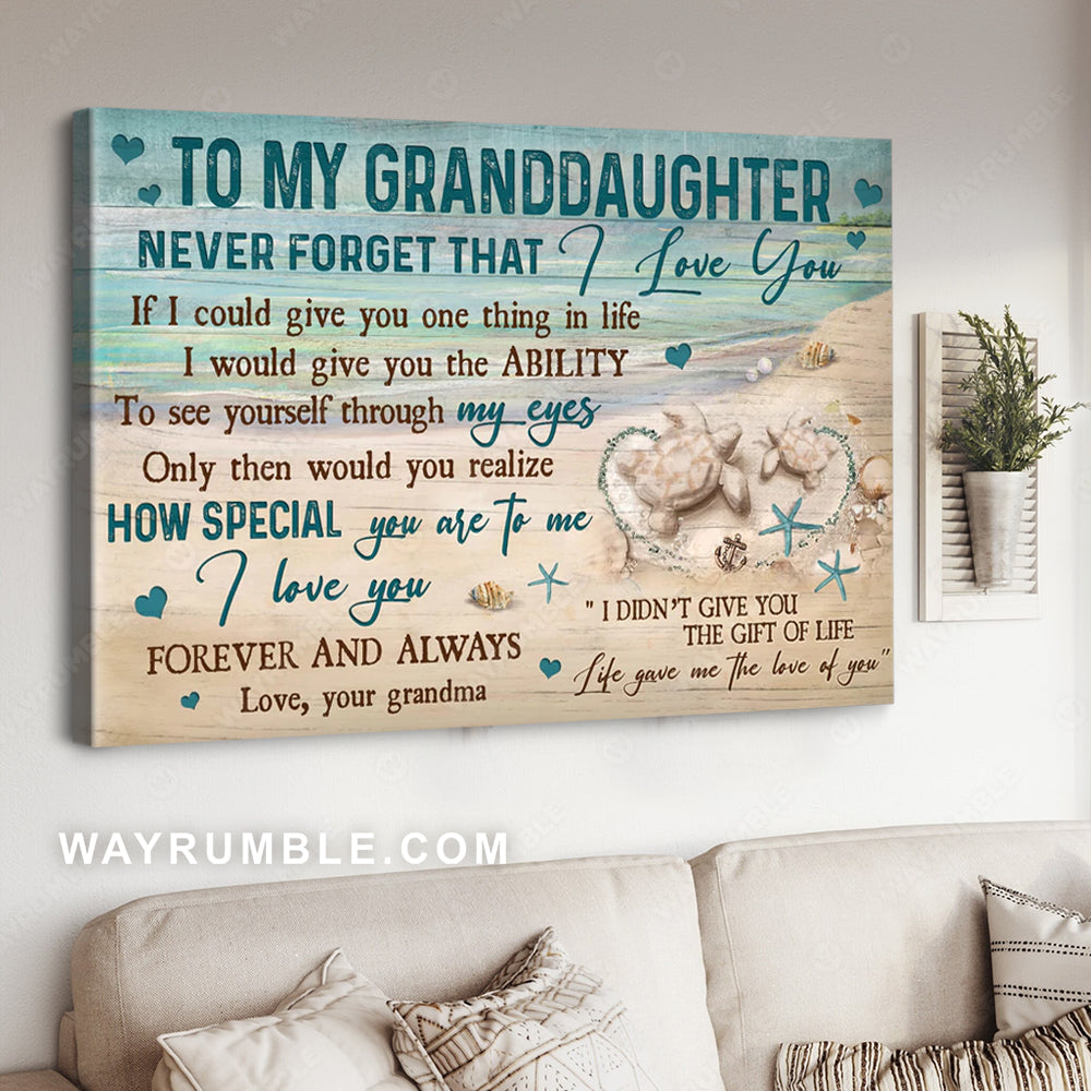 Grandma to Granddaughter, Sand turtle, Life gave me the love of you - Family Landscape Canvas Prints, Wall Art