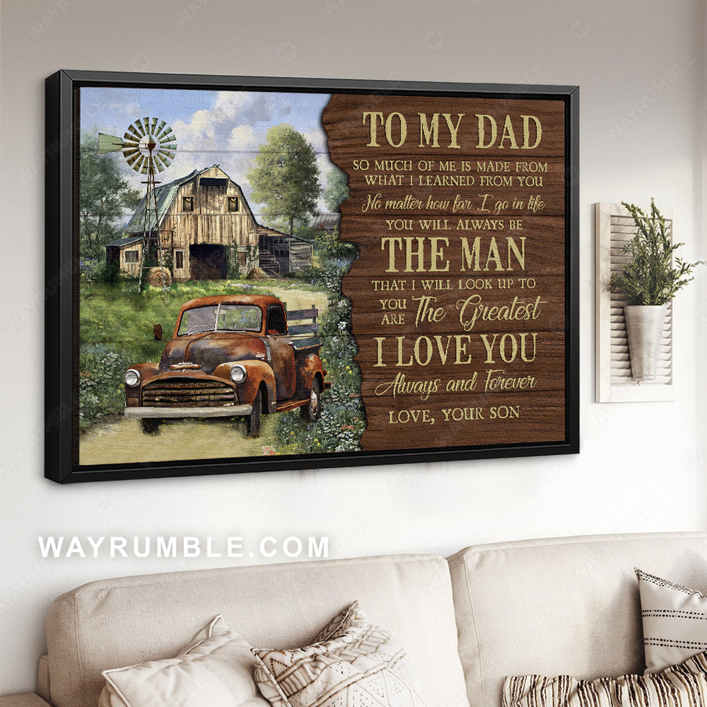 Son to dad, Old ladybug car, Green meadow, I love you always and forever - Family Landscape Canvas Prints, Wall Art