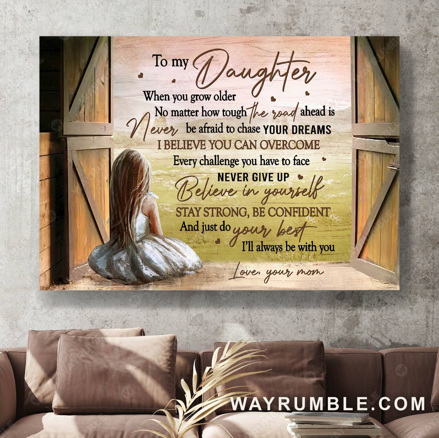 Mom to daughter, Little girl, By the barn door, I'll always be with you - Family Landscape Canvas Prints, Wall Art