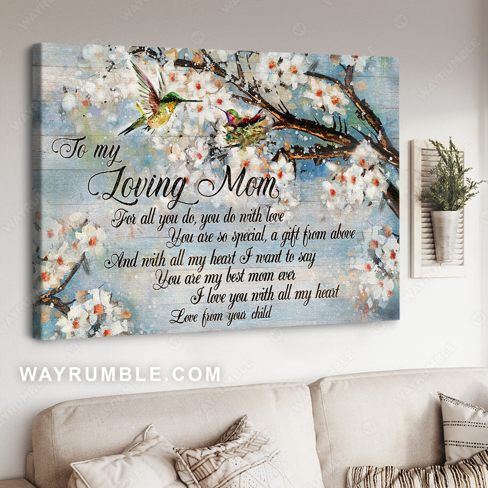 Daughter to mom, Spring painting, Peach blossom, I love you with all my heart - Family Landscape Canvas Prints, Wall Art
