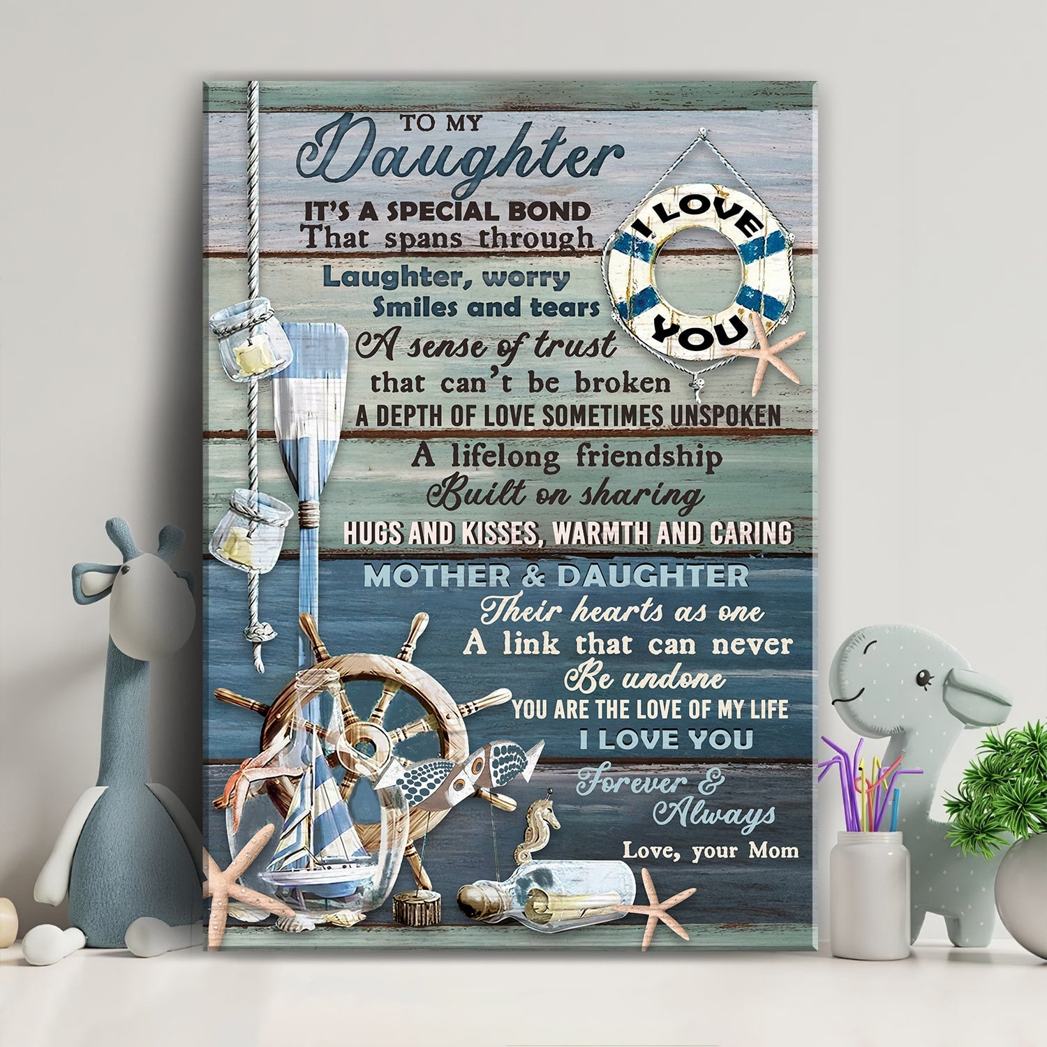 Mom to daughter, Ocean view, Mother & Daughter is a special bond - Family Portrait Canvas Prints, Wall Art