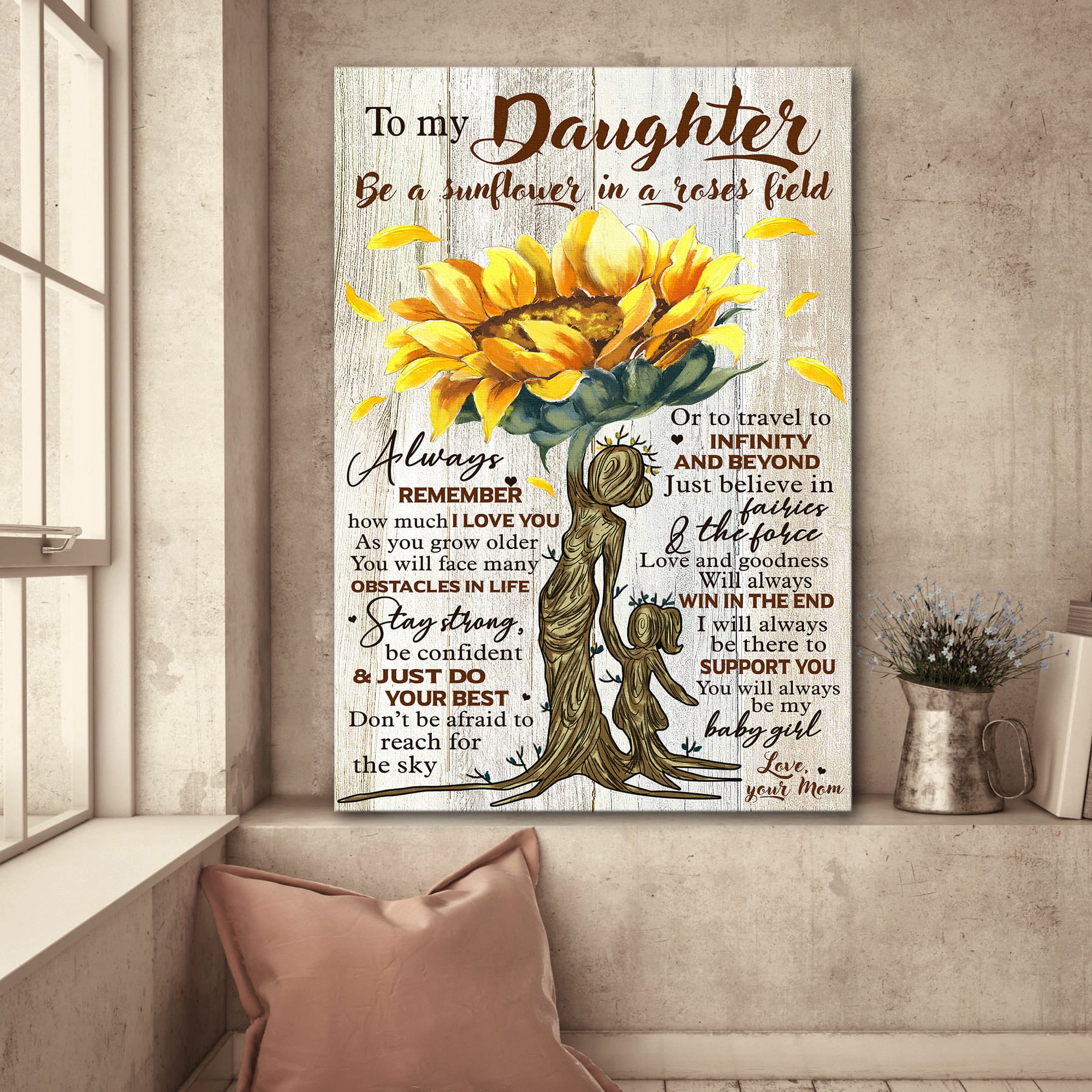 Mom to daughter, Sunflower, Mon and Daughter Trunk, Be a sunflower in a roses field - Family Portrait Canvas Prints, Wall Art