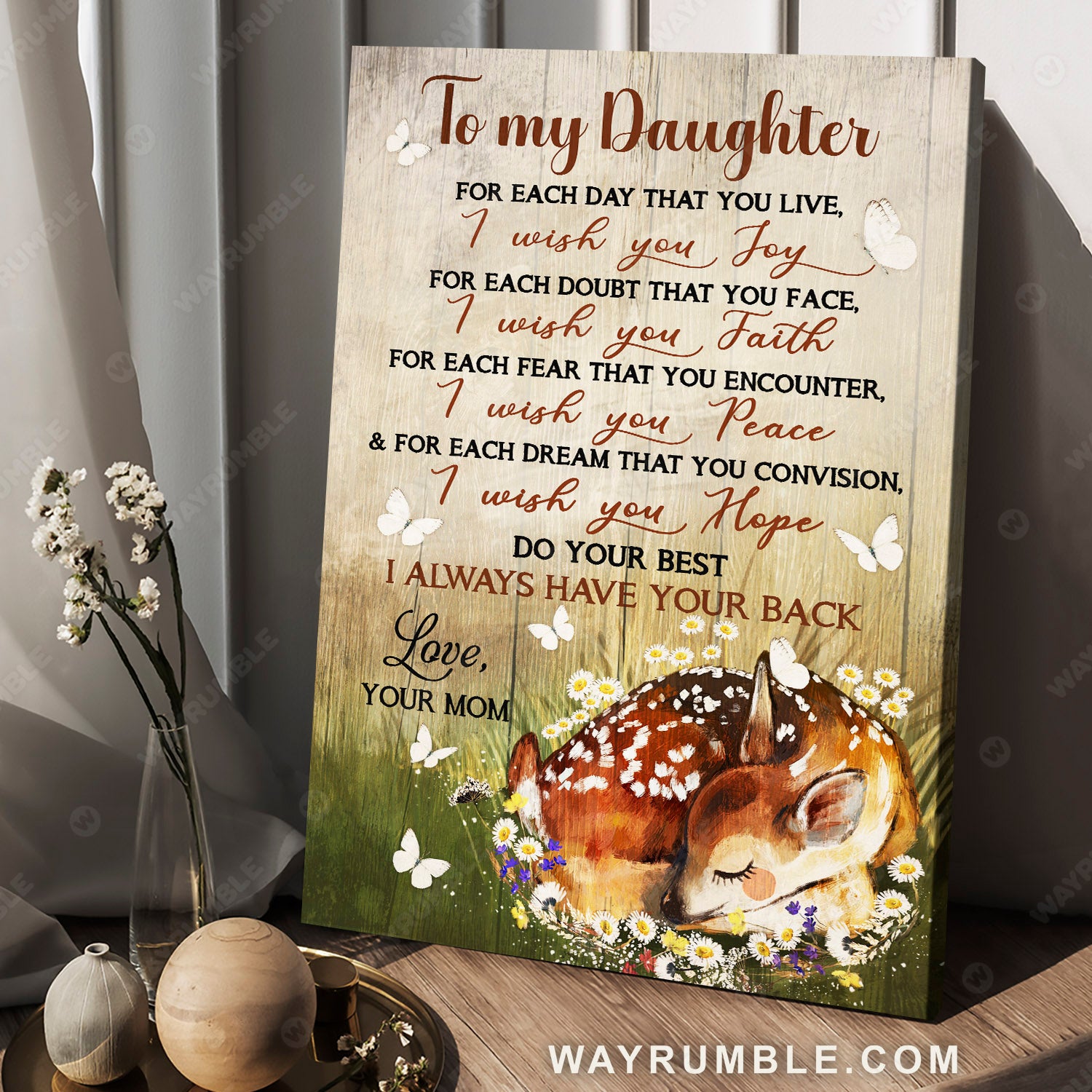 Mom to daughter, Deer painting, A peaceful day, I always have your back - Family Portrait Canvas Prints, Wall Art