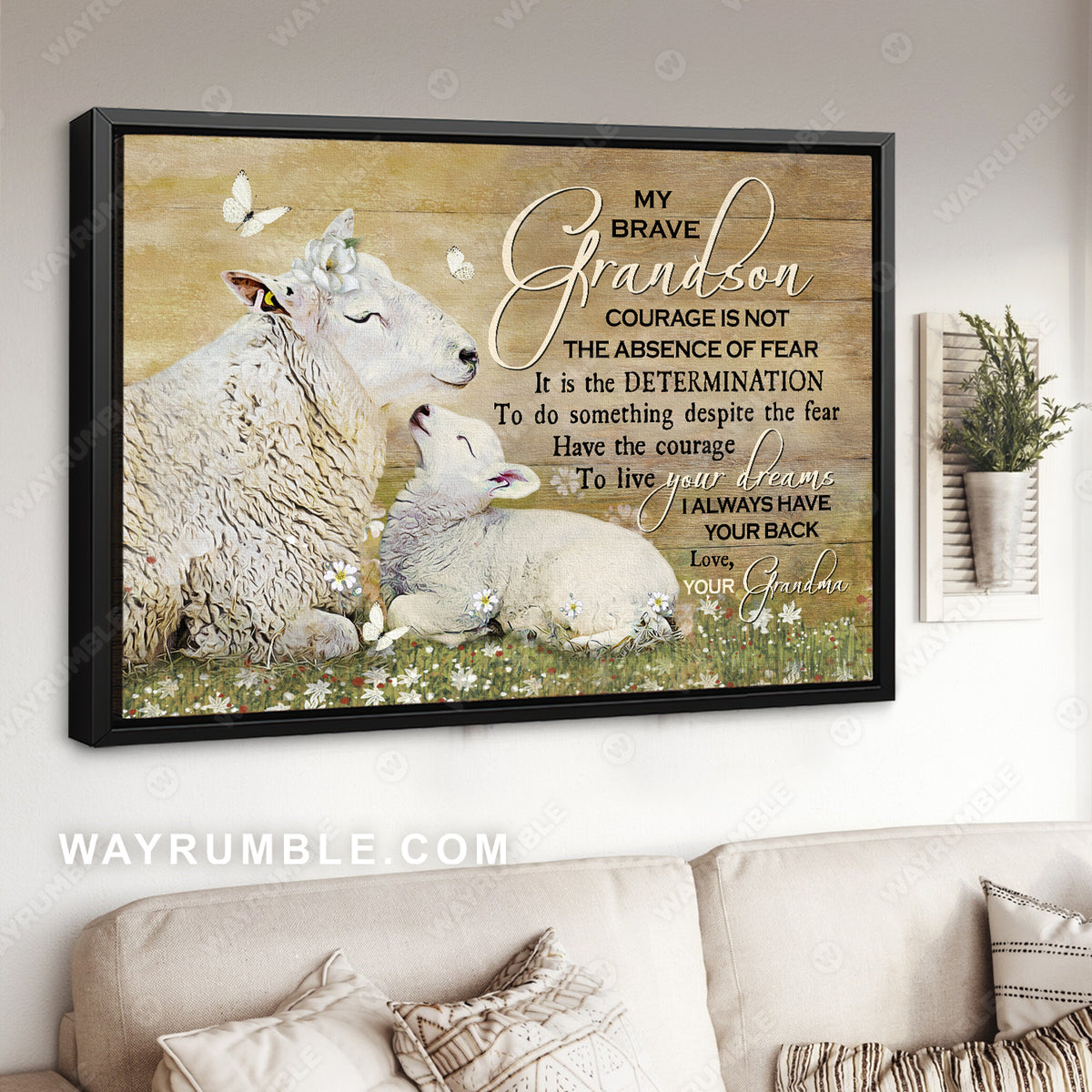 Grandma to Grandson, Lamb drawing, Meadow landscape, I always have your back - Family Landscape Canvas Prints, Wall Art