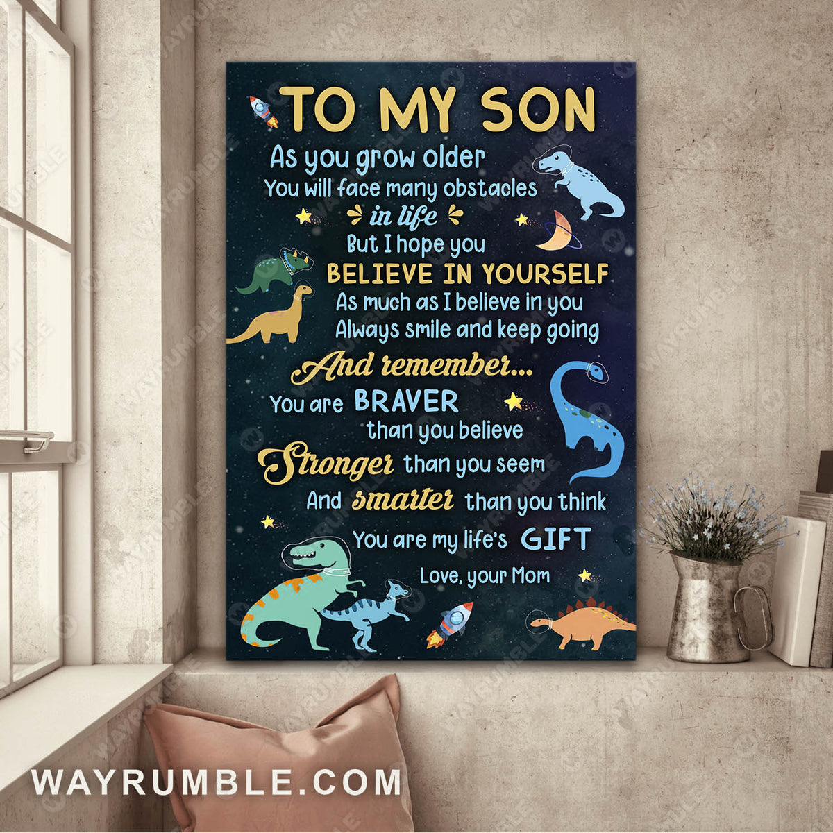Mom to son, Little dinosaur, Starry sky, You are my life&#39;s gift - Family Portrait Canvas Prints, Wall Art