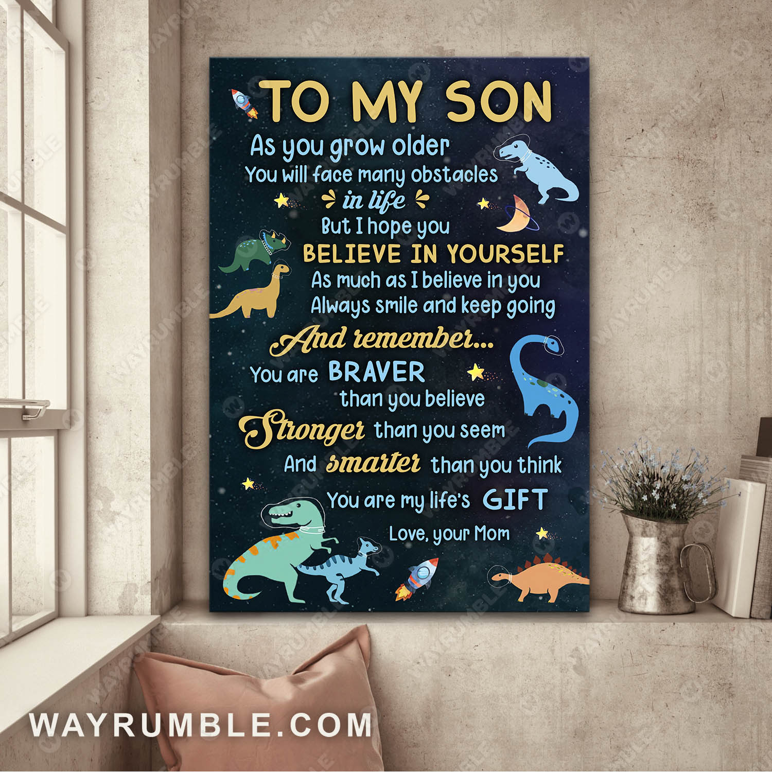 Mom to son, Little dinosaur, Starry sky, You are my life's gift - Family Portrait Canvas Prints, Wall Art