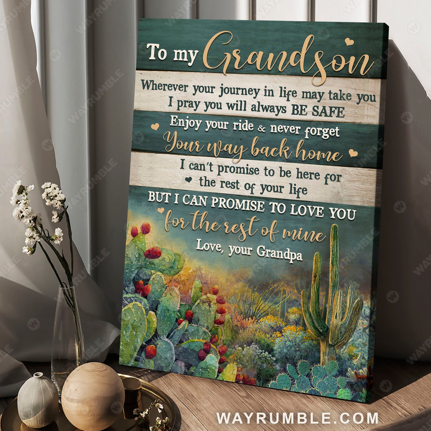 Grandpa to grandson, Cactus drawing, I promise to love you for the rest of my life - Family Portrait Canvas Prints, Wall Art