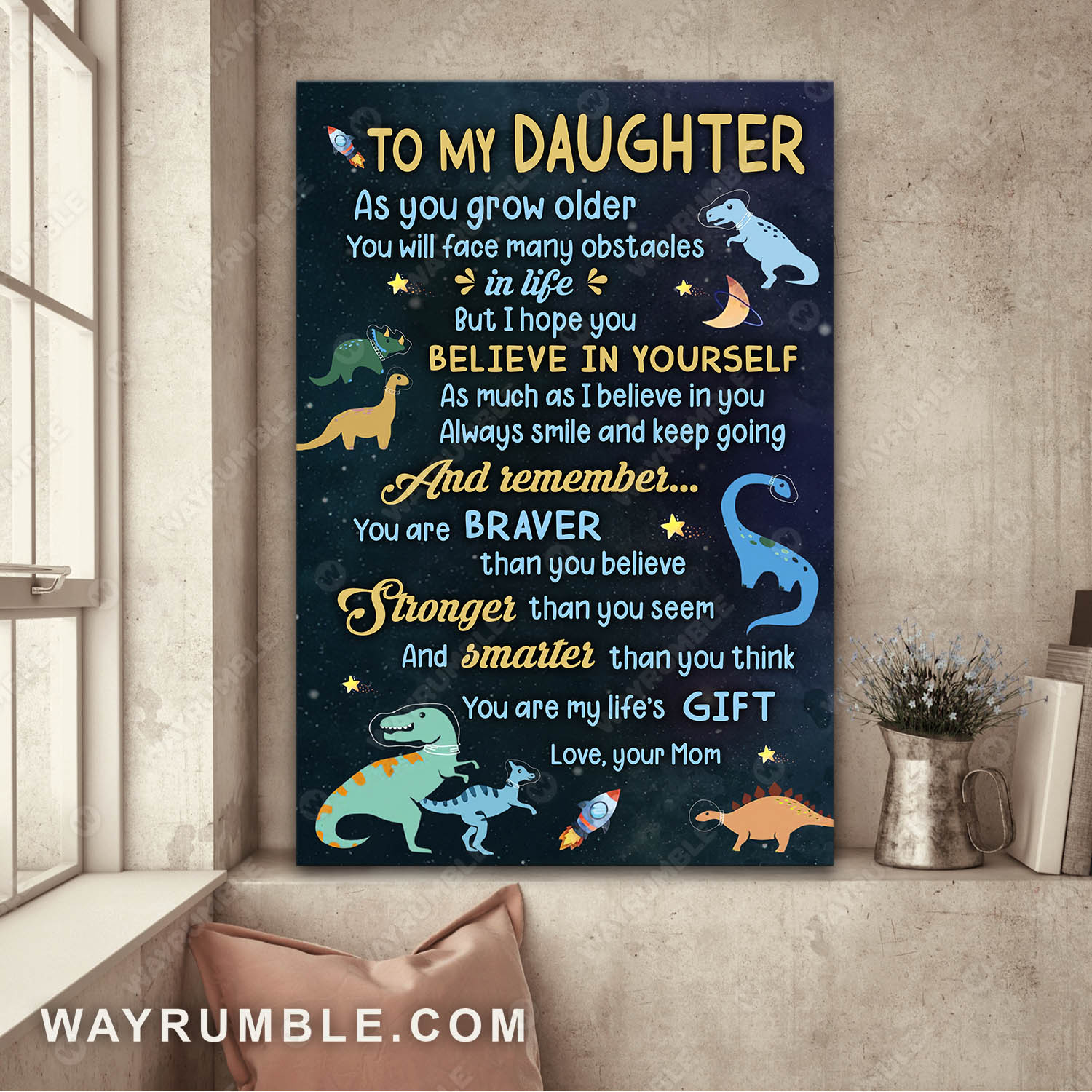 Mom to daughter, Little dinosaur, Starry sky, You are my life's gift - Family Portrait Canvas Prints, Wall Art