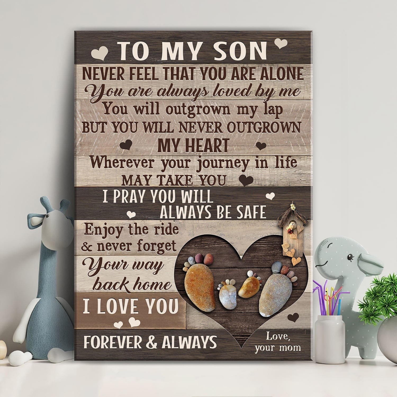 Mom to son, Big and small footprints, You are always loved by me - Family Portrait Canvas Prints, Wall Art