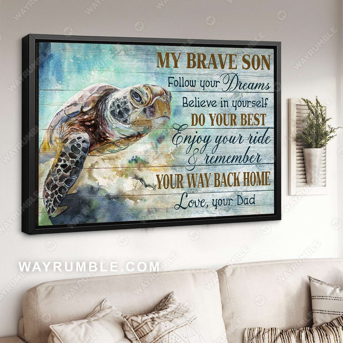 Dad to son, Sea turtle, Under the sea, Remember your way back home - Family Landscape Canvas Prints, Wall Art