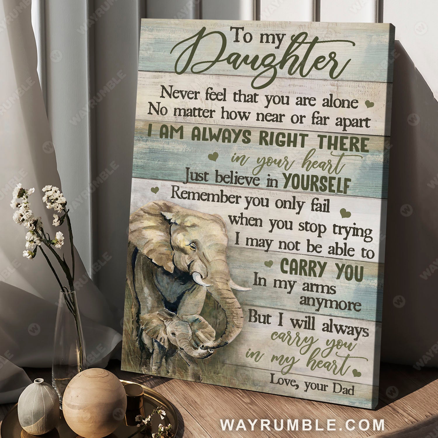 Dad to daughter, Elephant drawing, Just believe in yourself - Family Portrait Canvas Prints, Wall Art