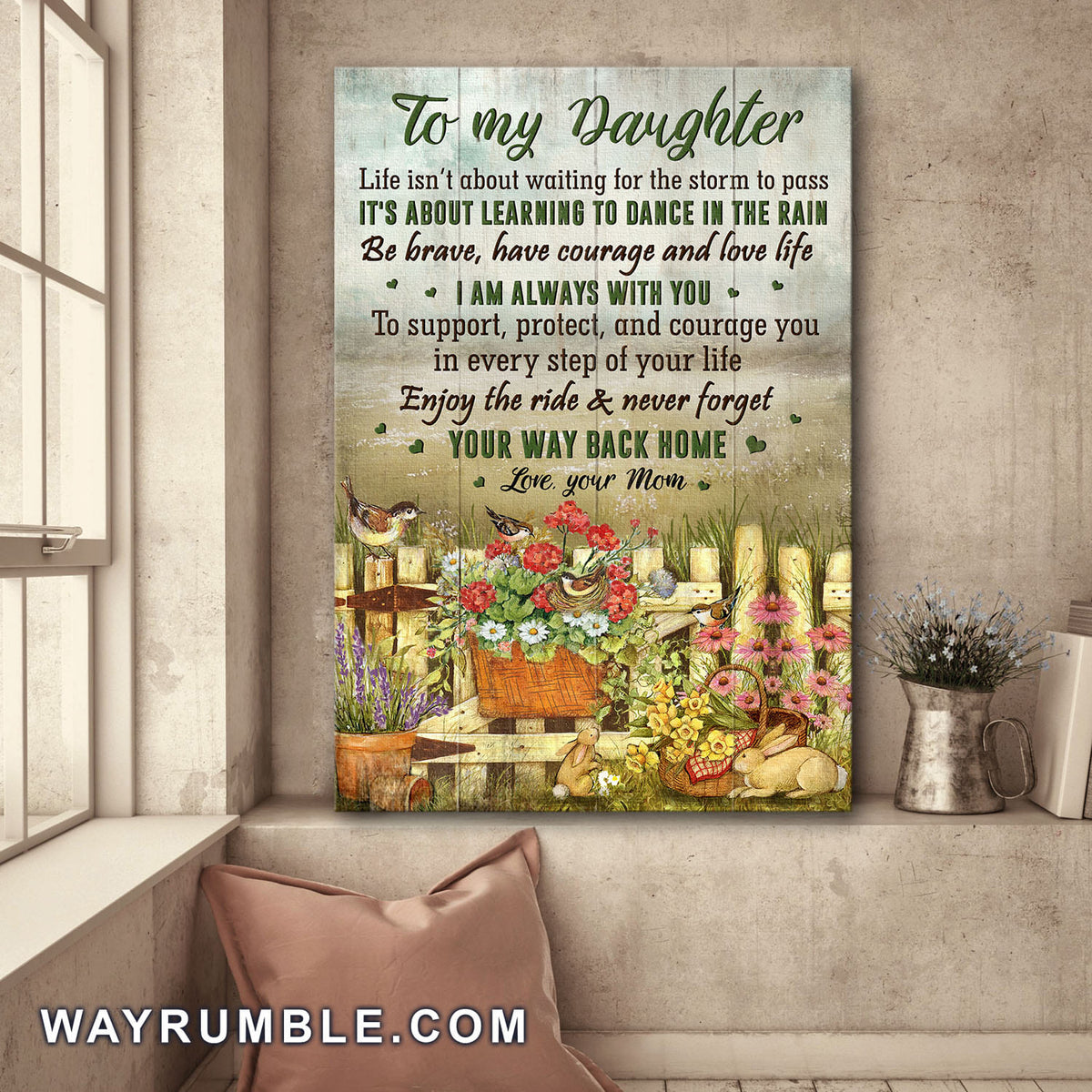 Mom to daughter, Garden, Flower, Life is about learning to dance in the rain - Family Portrait Canvas Prints, Wall Art