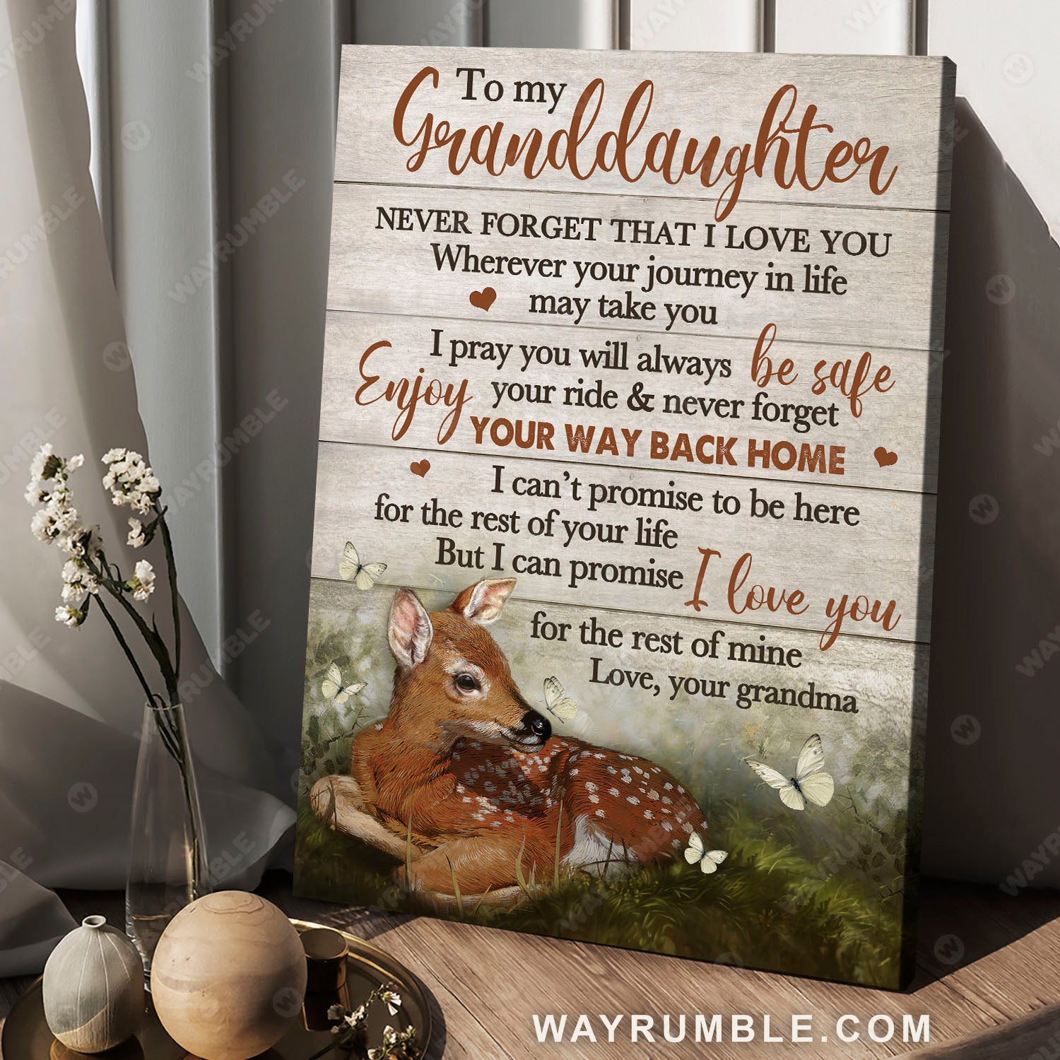 Grandma to granddaughter, Deer painting, On the green grass, I pray you will always be safe - Family Portrait Canvas Prints, Wall Art