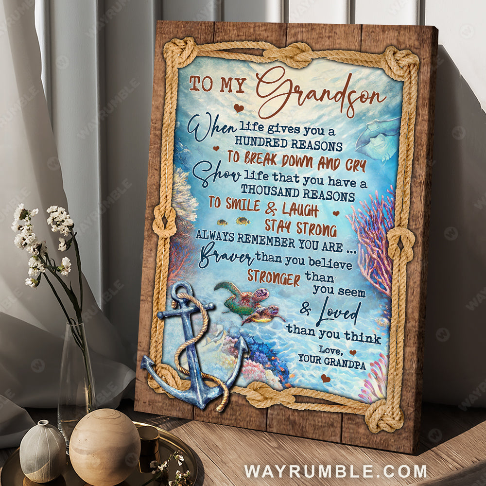 Grandpa to Grandson, Under the sea, Ocean view, Show life that you have thousand reasons to smile - Family Portrait Canvas Prints, Wall Art