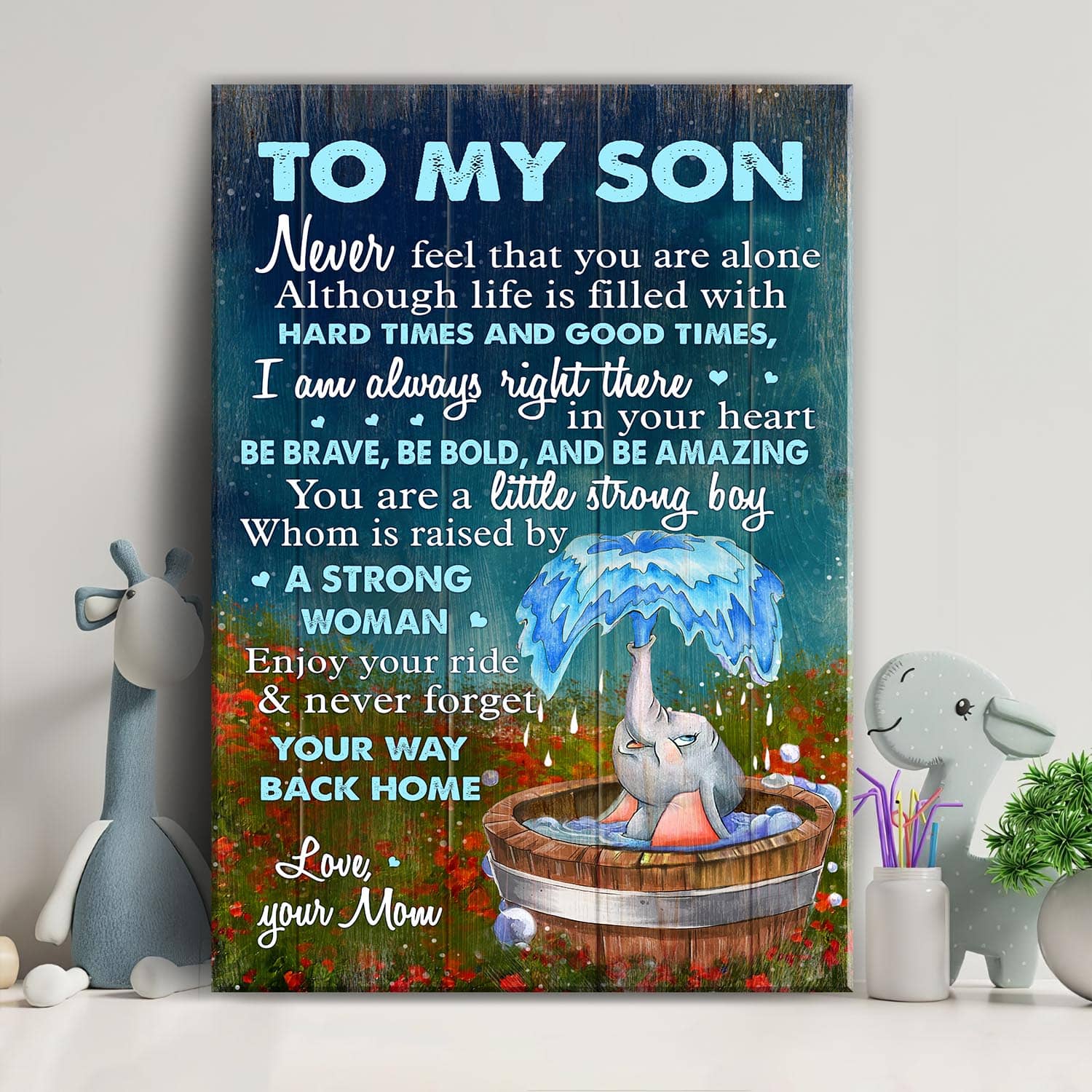 Mom to son, Baby Elephant, Flower garden, I'm always in your heart - Family Portrait Canvas Prints, Wall Art