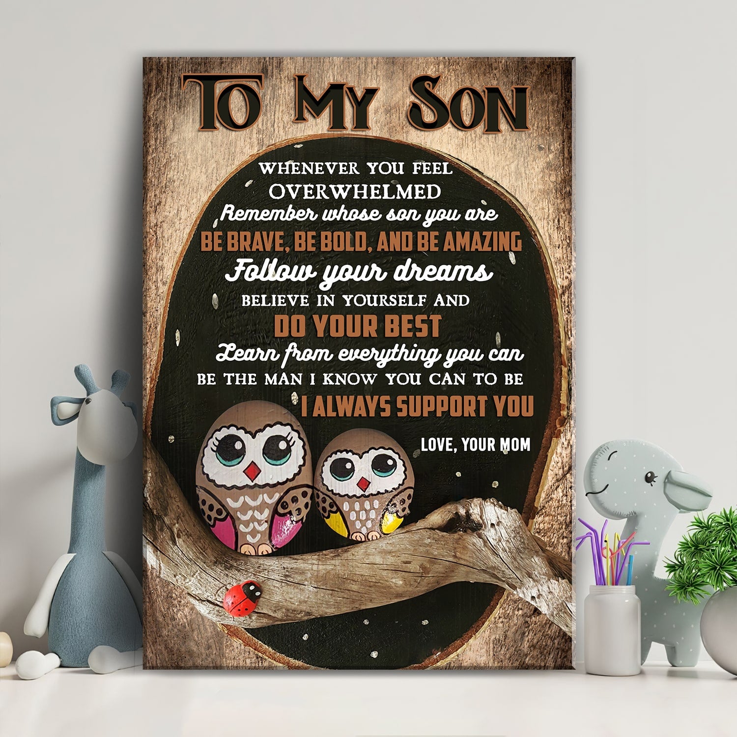 Mom my son, Owl mom and son, Ladybug, Believe in yourself and do your best - Family Portrait Canvas Prints, Wall Art