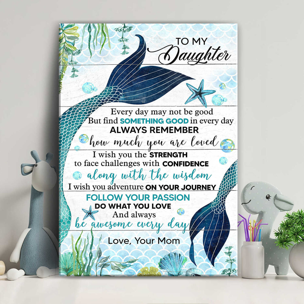 Mom to daughter, Starfish, Ocean view, Mermaid, Be awesome every day - Family Portrait Canvas Prints, Wall Art