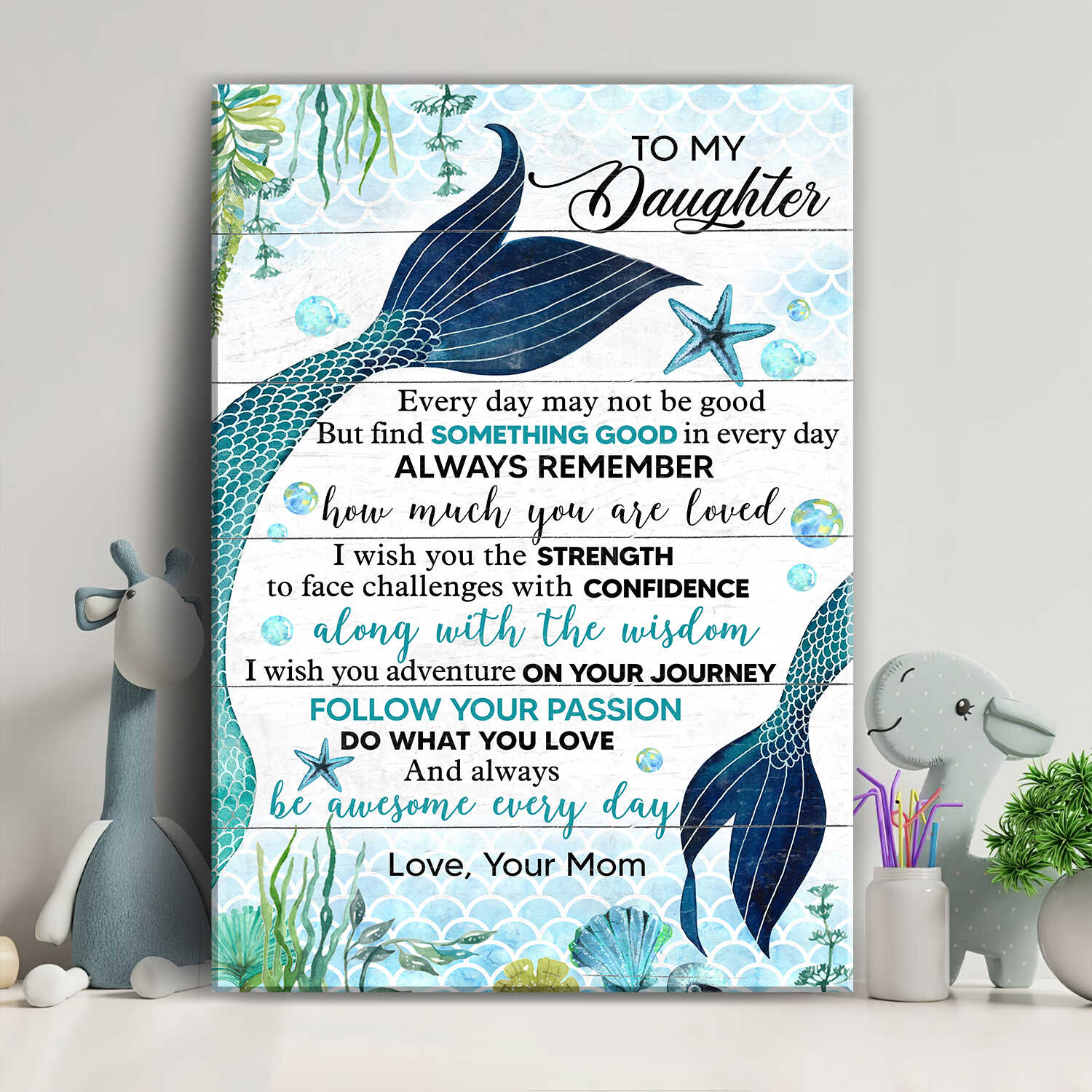 Mom to daughter, Starfish, Ocean view, Mermaid, Be awesome every day - Family Portrait Canvas Prints, Wall Art