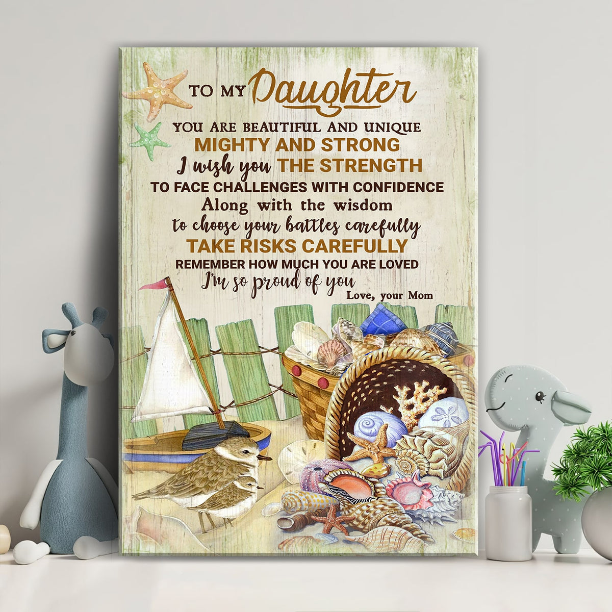 Mom to daughter, Seashells Basket, Beach, You&#39;re beautiful and unique - Family Portrait Canvas Prints, Wall Art