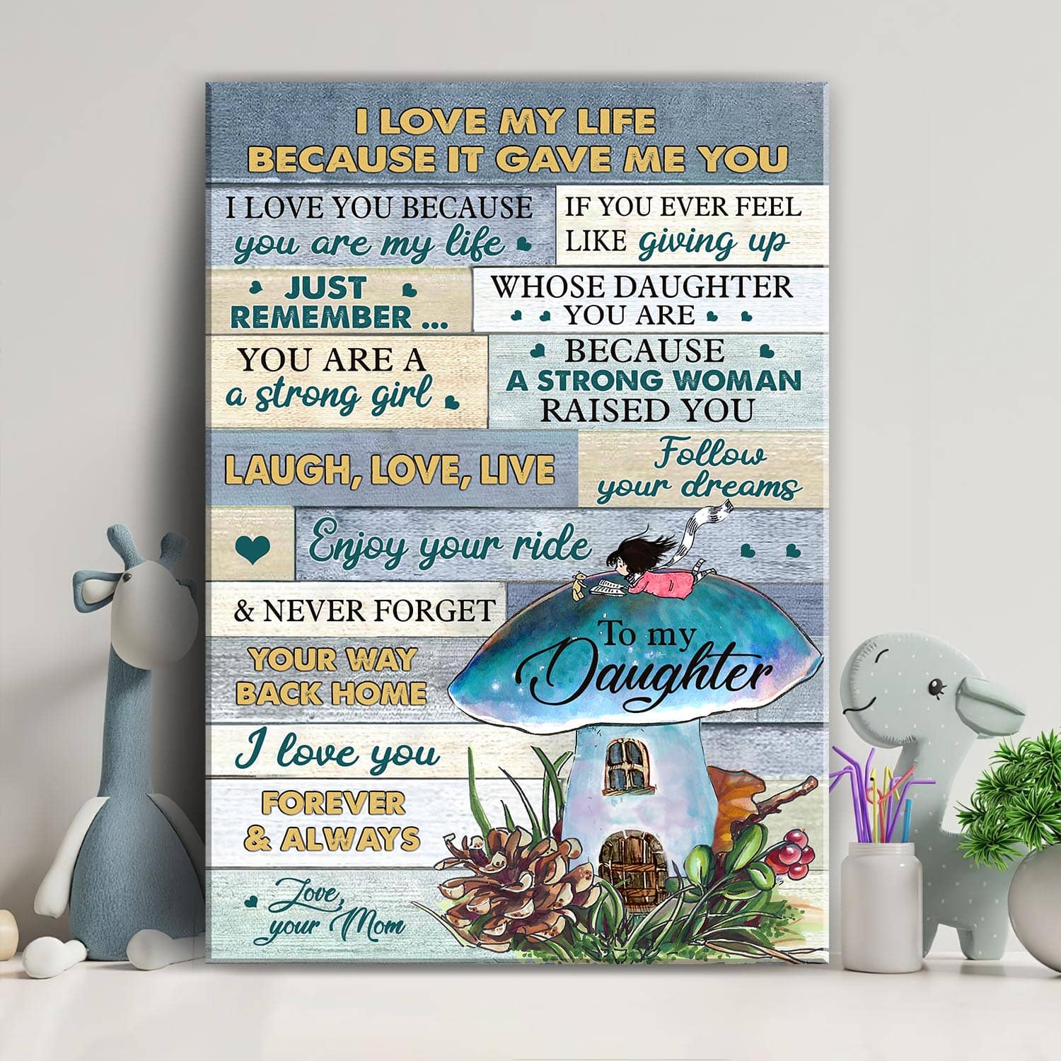 Mom to daughter, Mushroom House, Little girl, You are my life - Family Portrait Canvas Prints, Wall Art