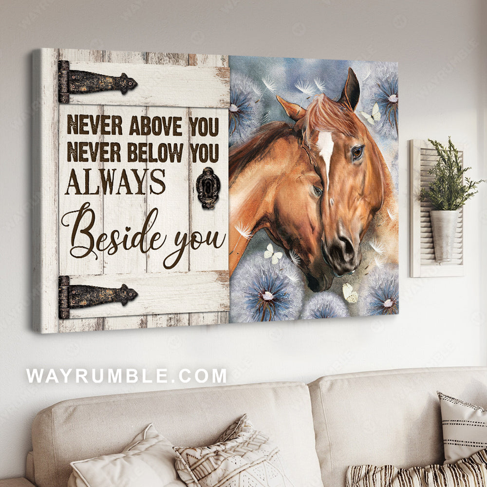 Beautiful horse drawing, Dandelion field, Always beside you - Family Landscape Canvas Prints, Wall Art