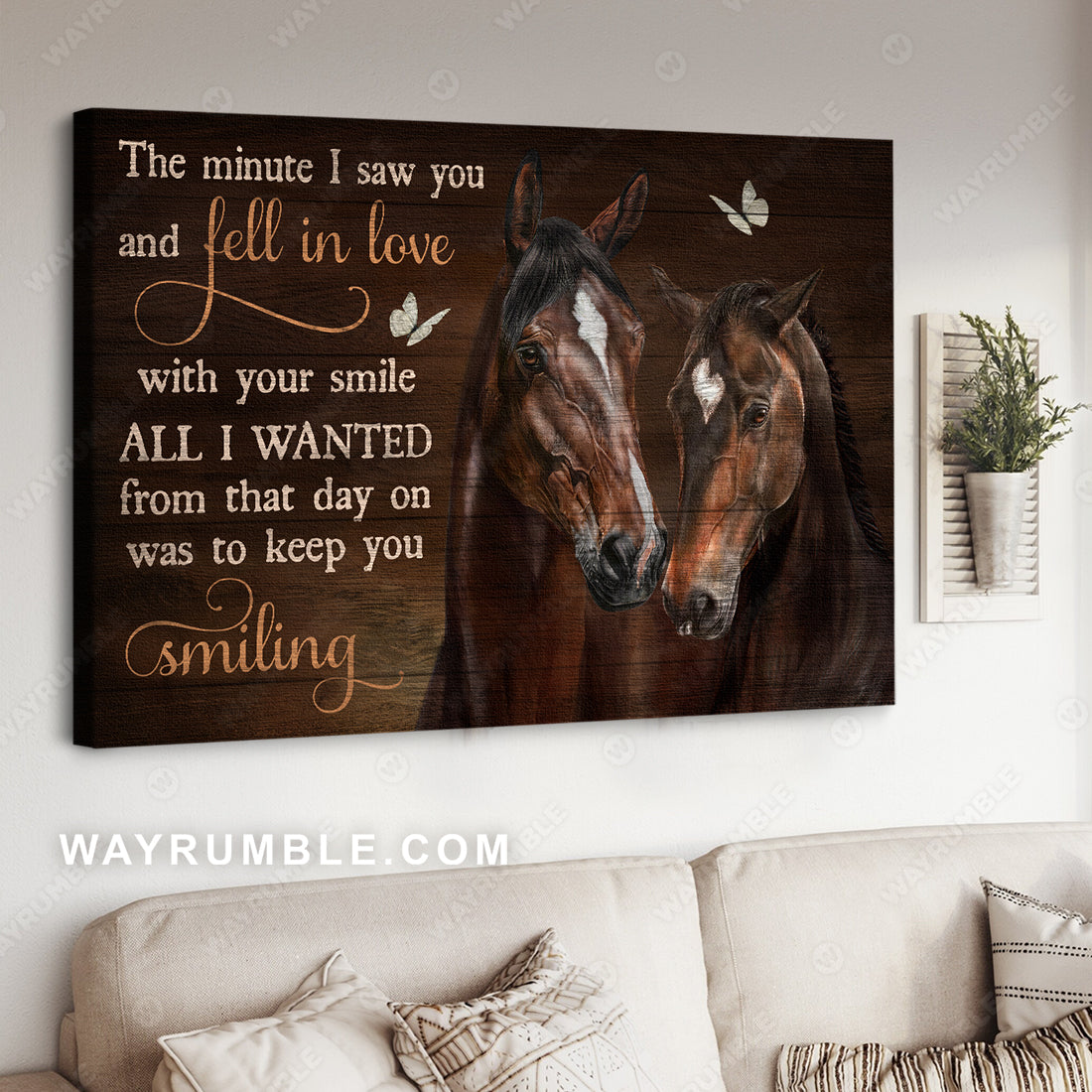Brown horses, Black background, The minute I saw you - Family Landscape Canvas Prints, Wall Art
