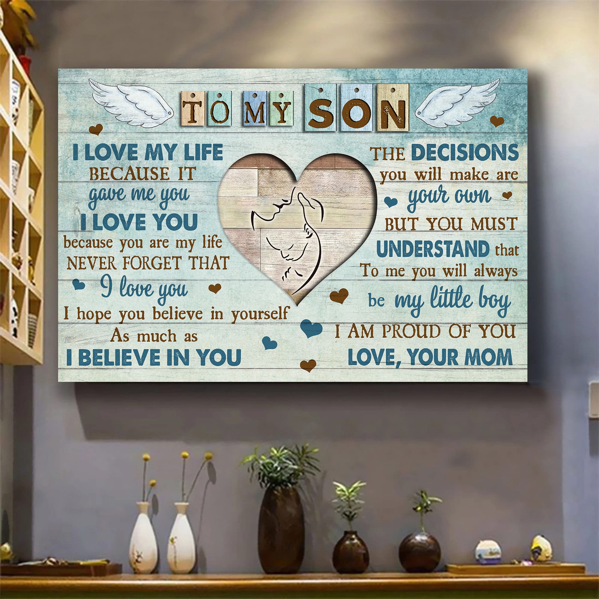 Mom to son, Angel Wings, Mom lull son, You are my life - Family Landscape Canvas Prints, Wall Art