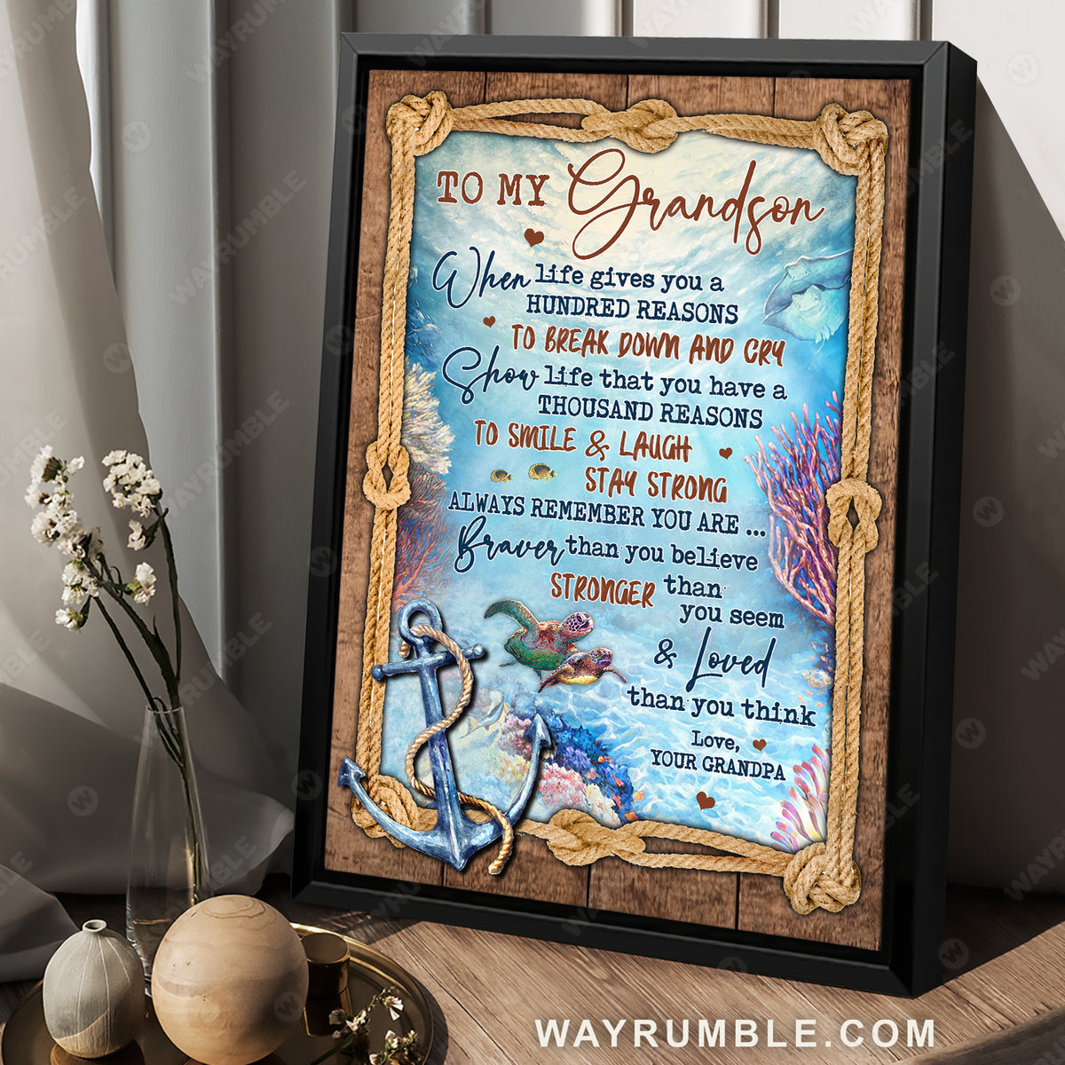 Grandpa to Grandson, Under the sea, Ocean view, Show life that you have thousand reasons to smile - Family Portrait Canvas Prints, Wall Art