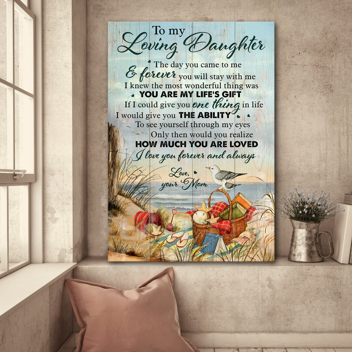 Mom to daughter, Seagull, Camping Basket, Beach, You&#39;re my life&#39;s gift - Family Portrait Canvas Prints, Wall Art