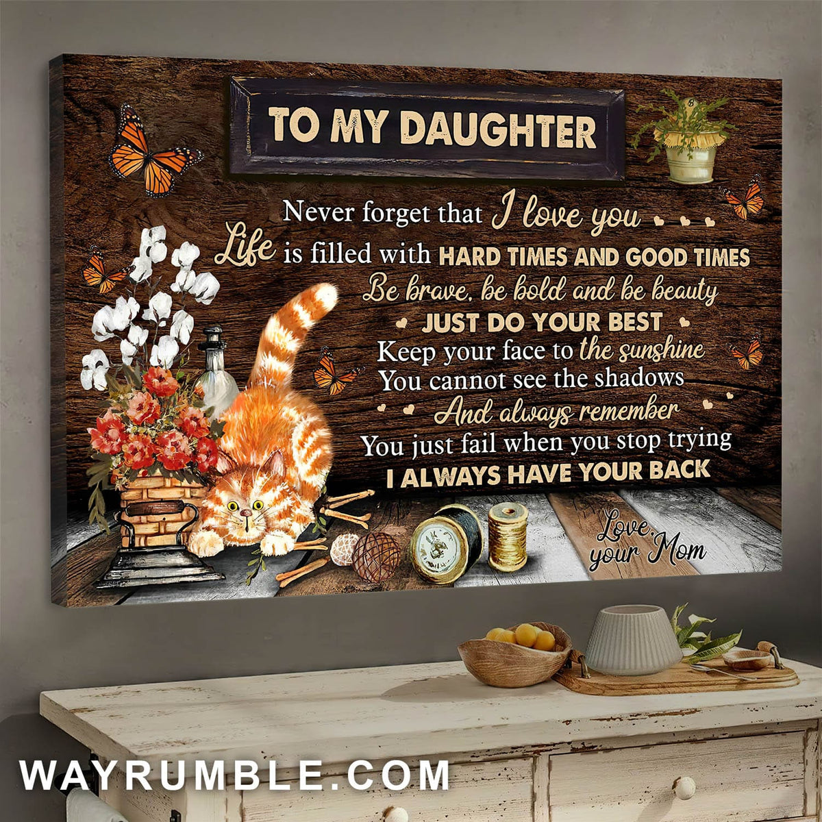 Mom to daughter, Cute Cat - Keep your face to the sunshine Family Landscape Canvas Prints, Wall Art