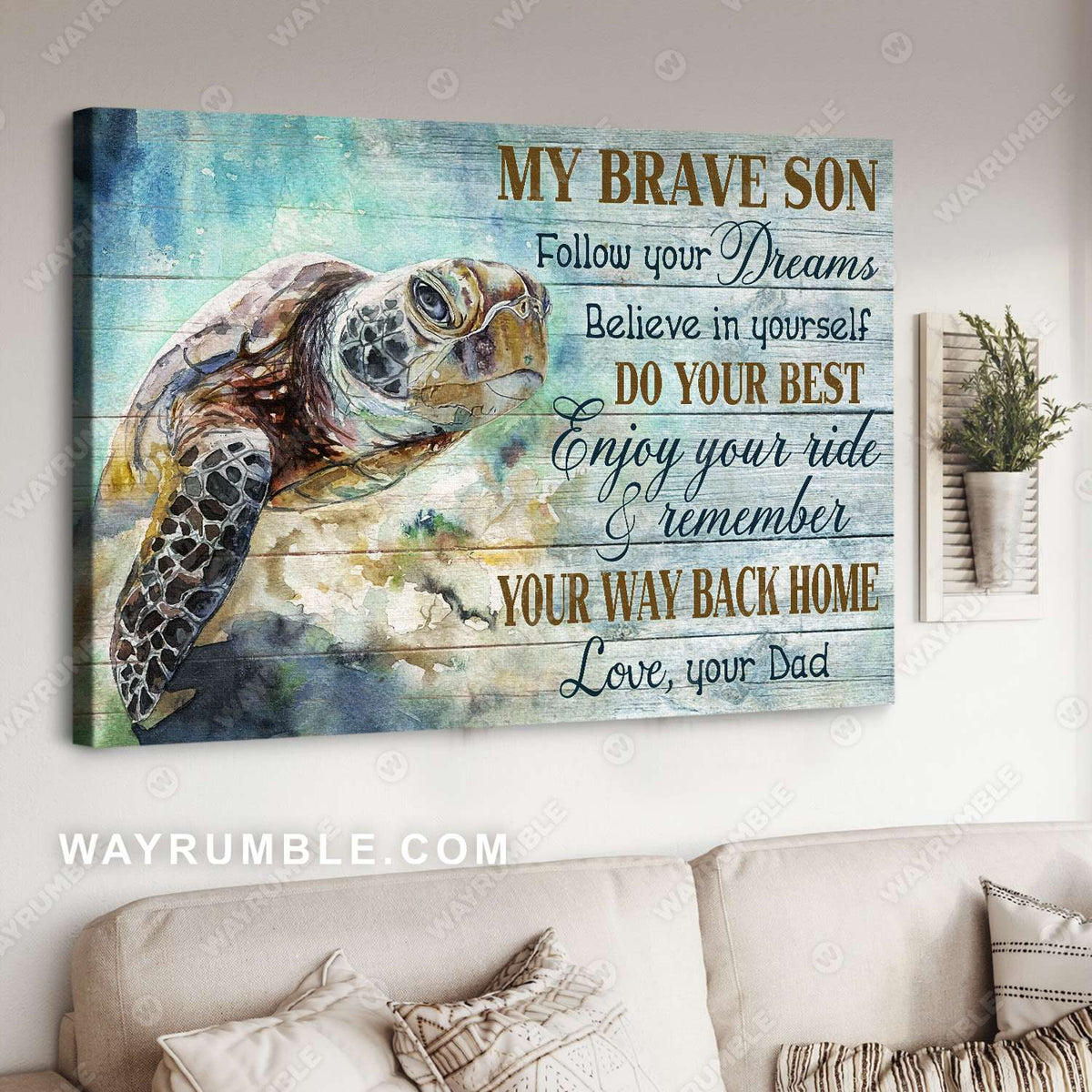 Dad to son, Sea turtle, Under the sea, Remember your way back home - Family Landscape Canvas Prints, Wall Art