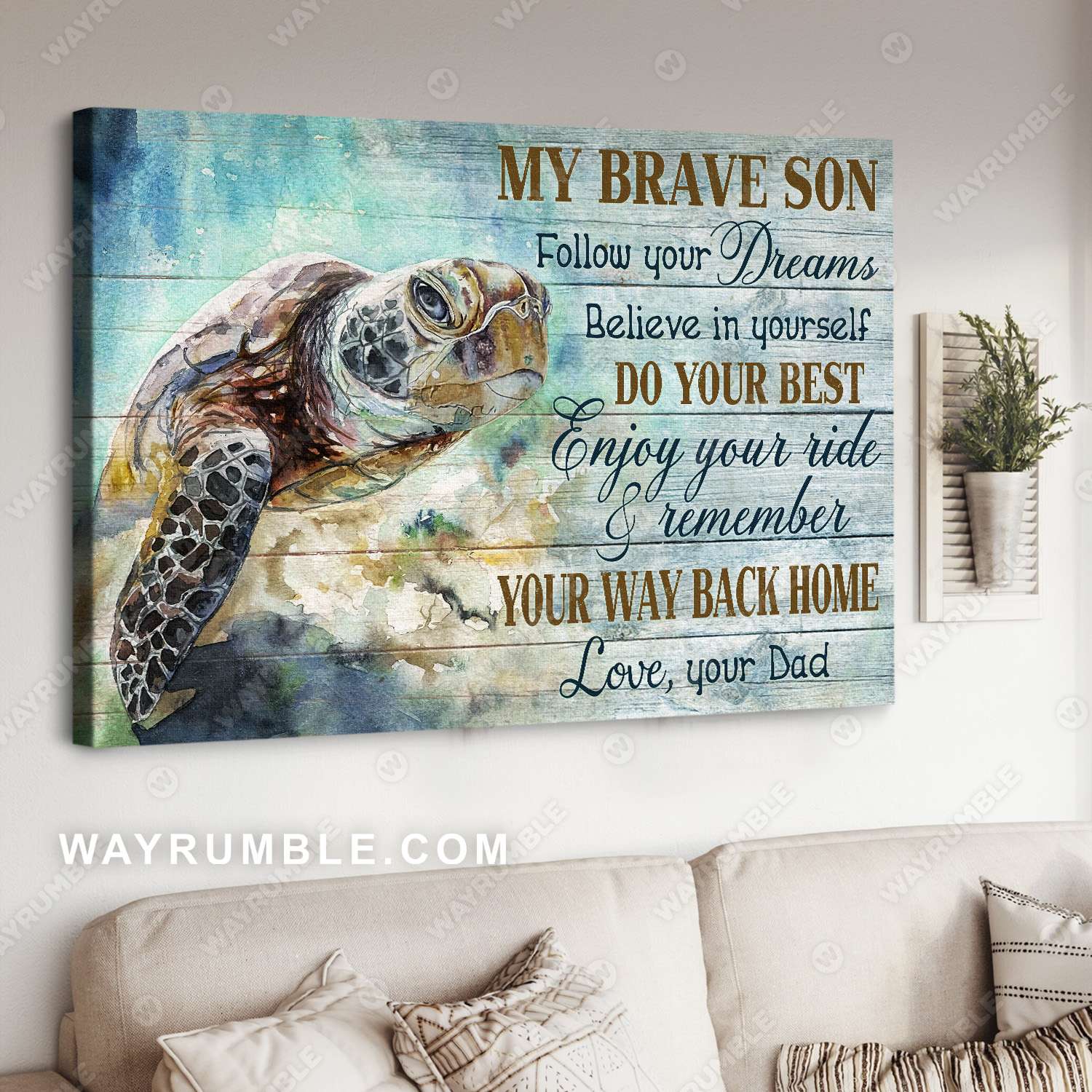Dad to son, Sea turtle, Under the sea, Remember your way back home - Family Landscape Canvas Prints, Wall Art