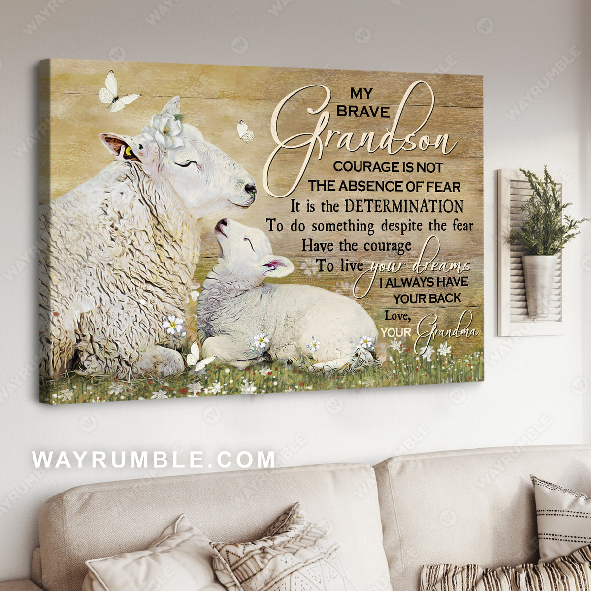 Grandma to Grandson, Lamb drawing, Meadow landscape, I always have your back - Family Landscape Canvas Prints, Wall Art