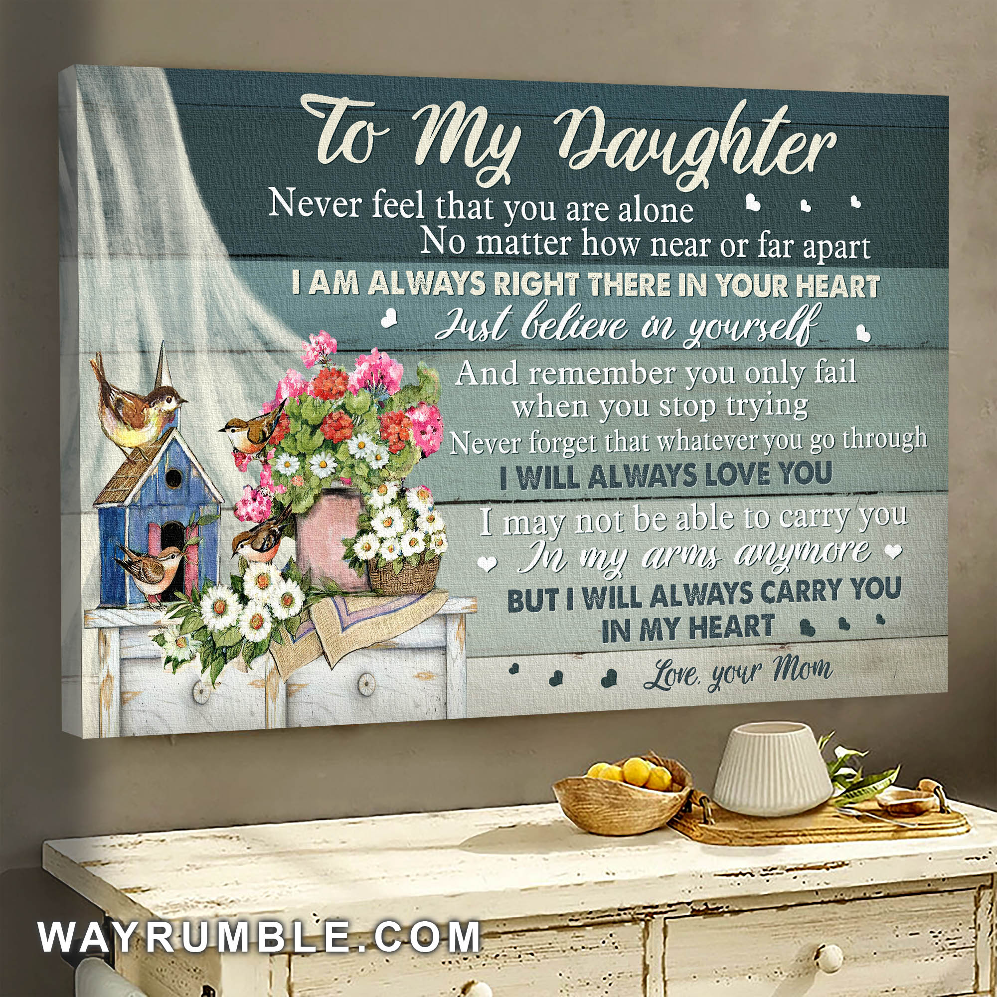 Mom to daughter, Bird house, Sparrow, I am always right there in your heart - Family Portrait Canvas Prints, Wall Art