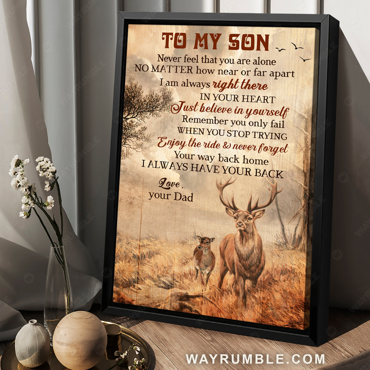 Dad to son, Deer drawing, Meadow landscape, I am always in your heart -  Wayrumble