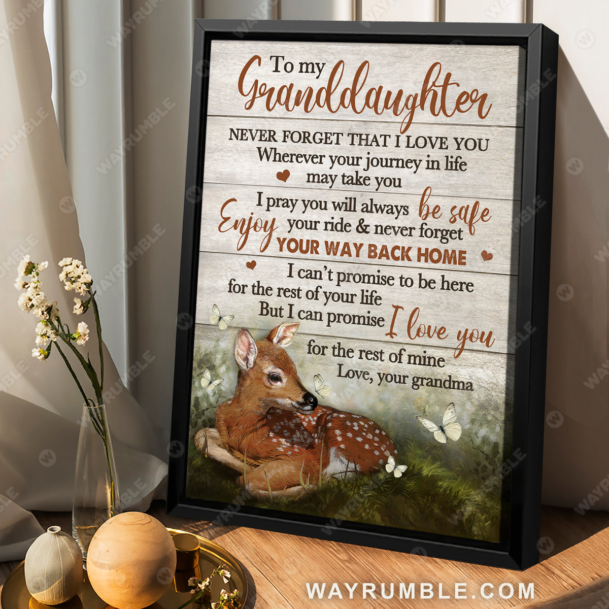 Grandma to granddaughter, Deer painting, On the green grass, I pray you will always be safe - Family Portrait Canvas Prints, Wall Art