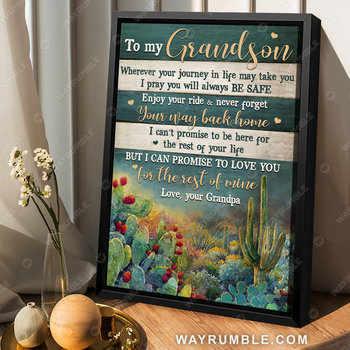 Grandpa to grandson, Cactus drawing, I promise to love you for the rest of my life - Family Portrait Canvas Prints, Wall Art