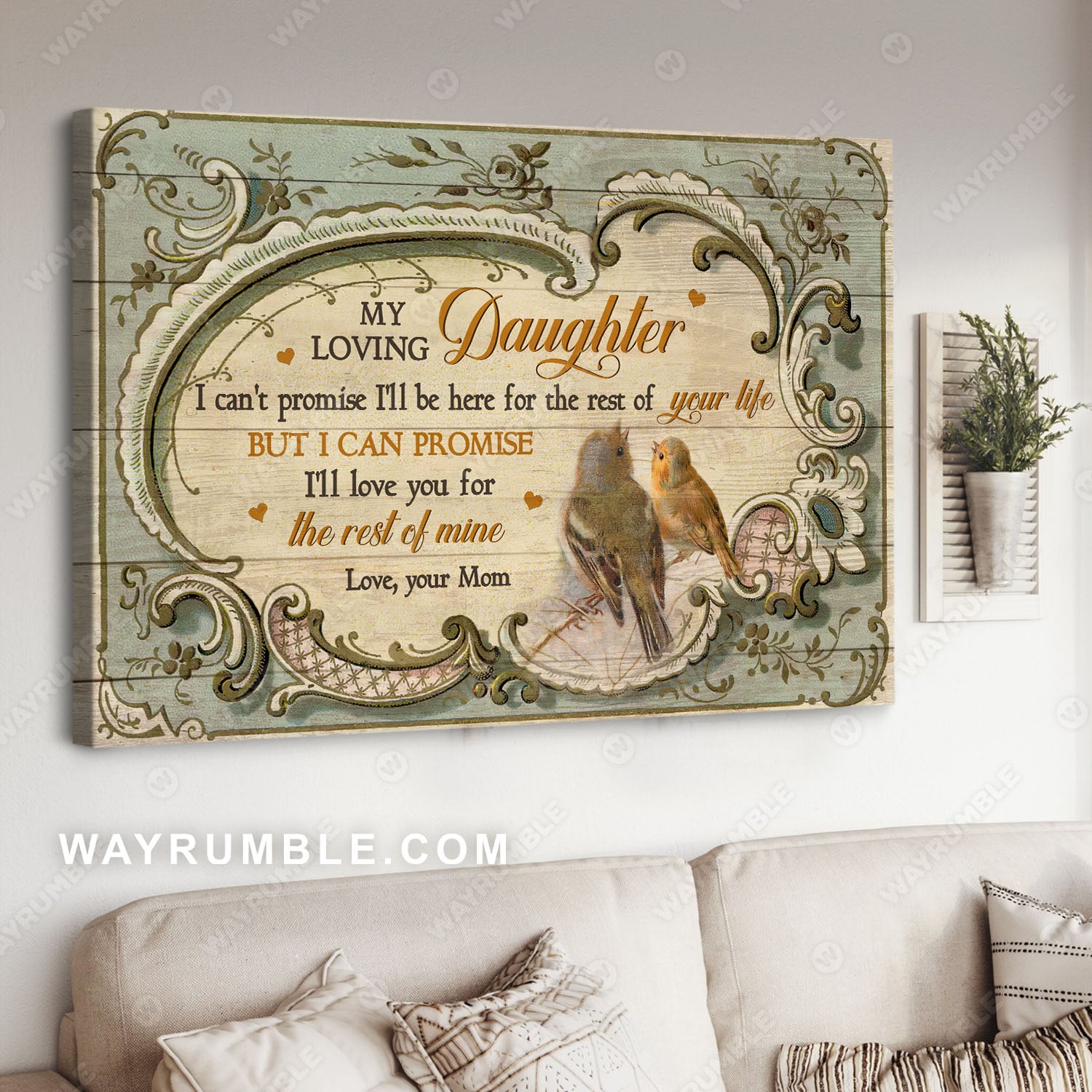 Mom to daughter, Sparrow painting, Vintage painting, I promise to love you for the rest of my life - Family Landscape Canvas Prints, Wall Art