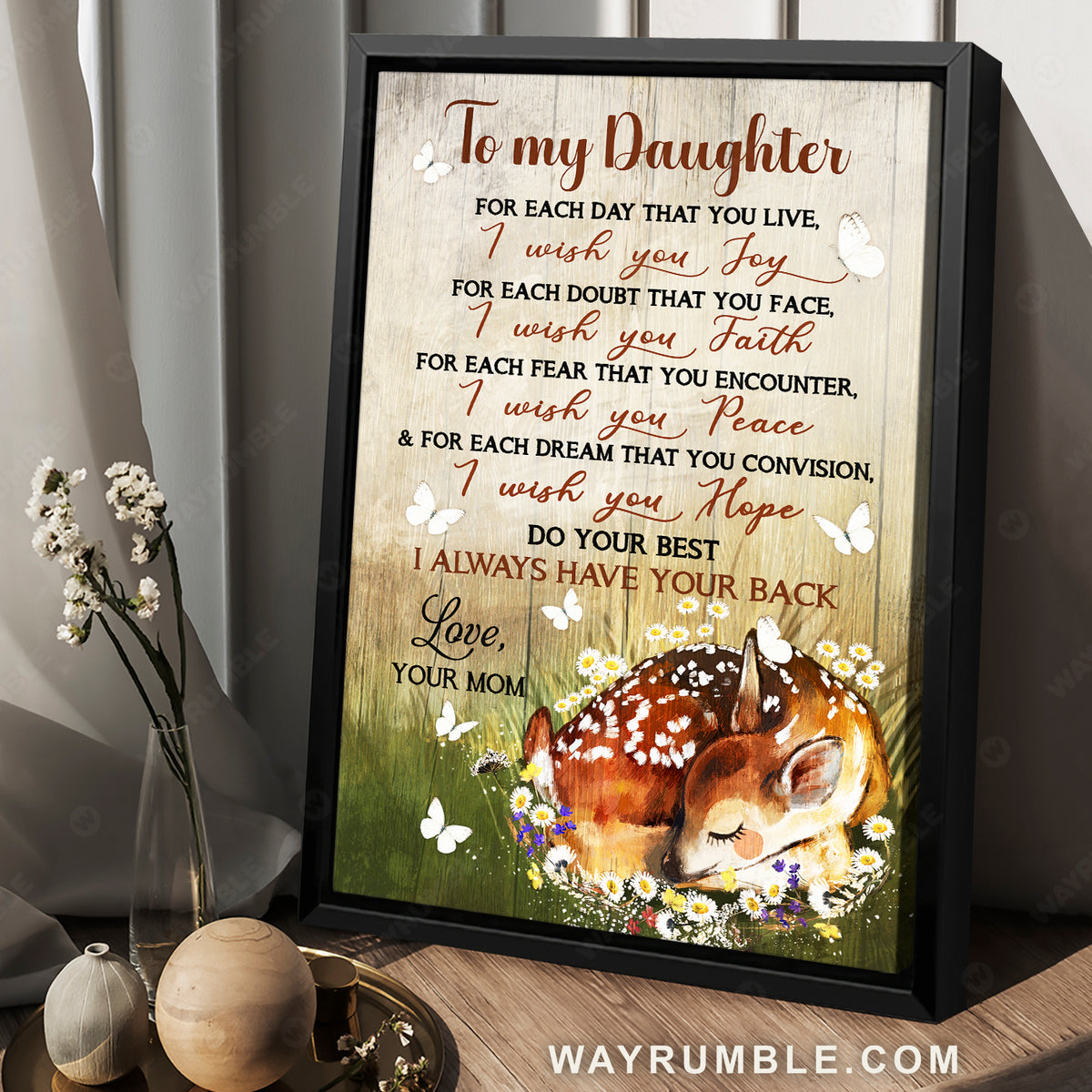 Mom to daughter, Deer painting, A peaceful day, I always have your back - Family Portrait Canvas Prints, Wall Art