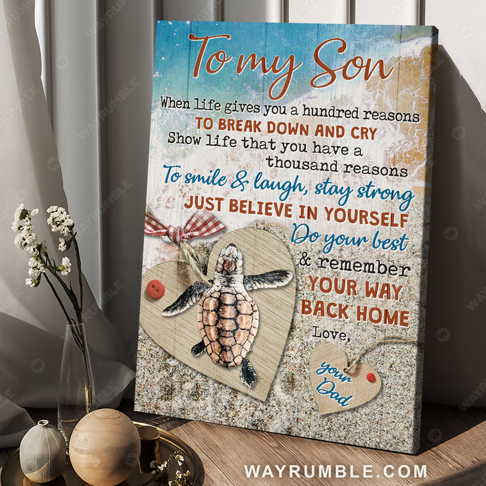 Dad to son, Sea turtle, On the beach, Seashore painting, Believe in yourself - Family Portrait Canvas Prints, Wall Art