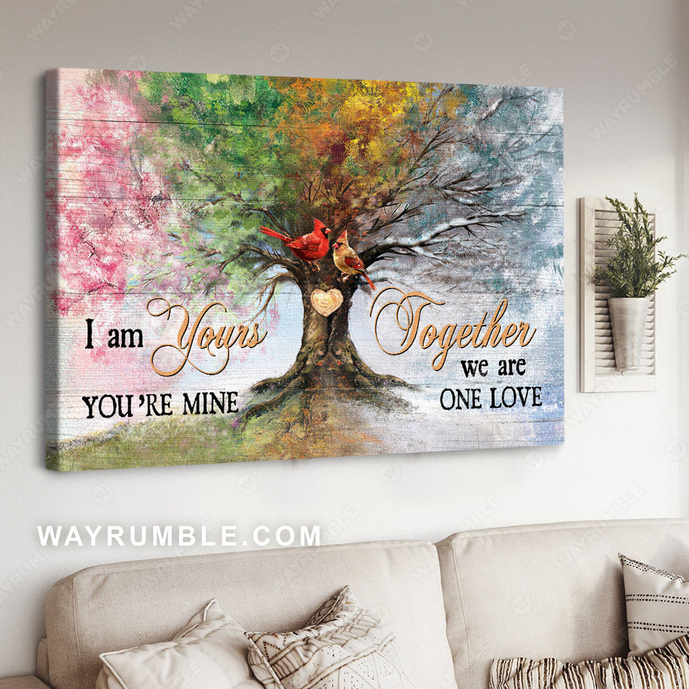 Cardinal couple, The beautiful old tree, Together we are one love - Couple Landscape Canvas Prints, Wall Art
