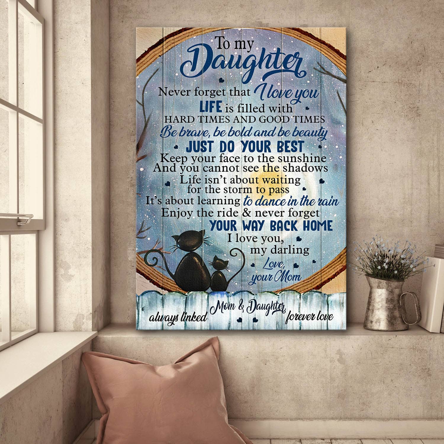 Mom to daughter, Black cat, Full moon, Enjoy the ride & never forget your way back home - Family Portrait Canvas Prints, Wall Art