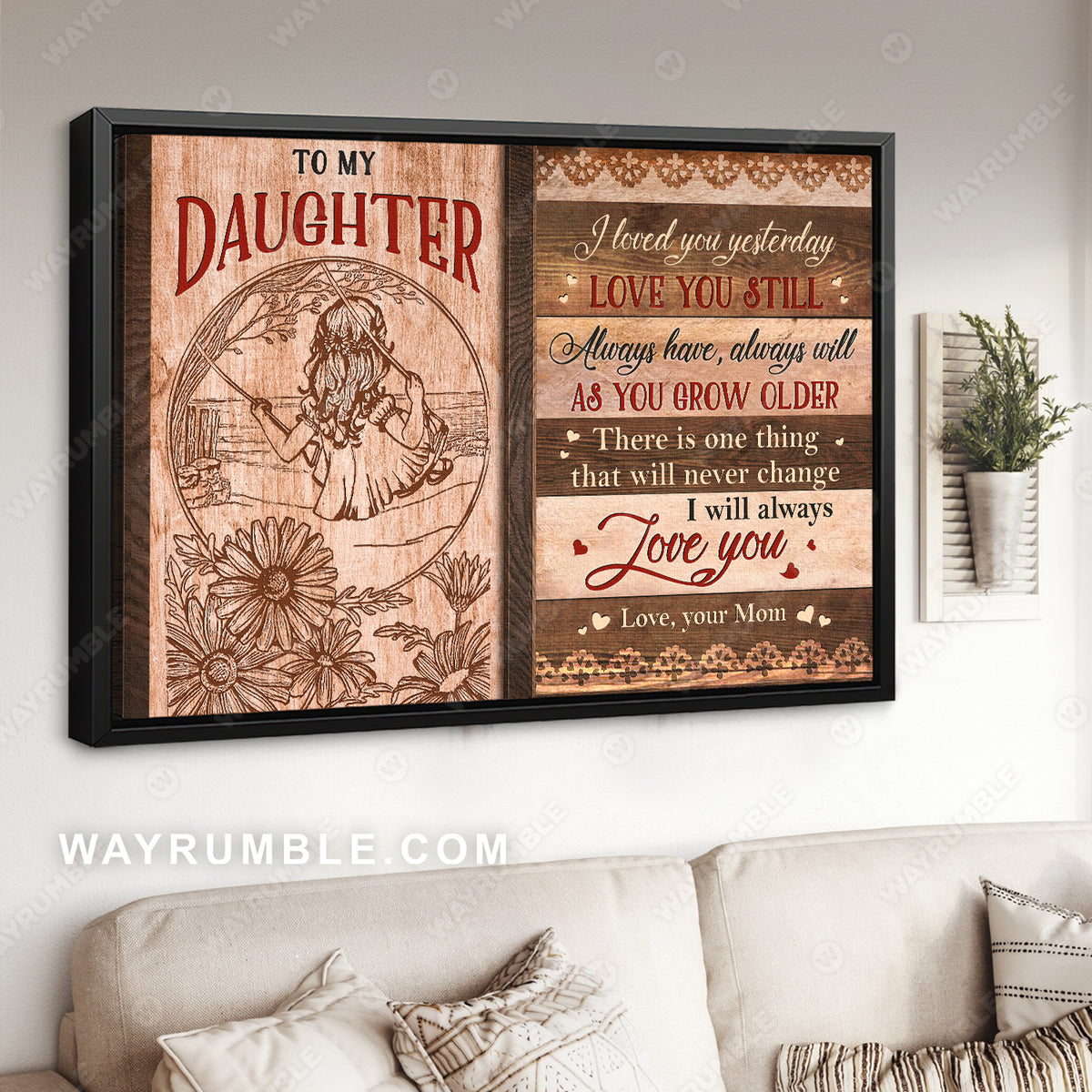 Mom to daughter, Little girl, Vintage painting, I will always love you - Family Landscape Canvas Prints, Wall Art