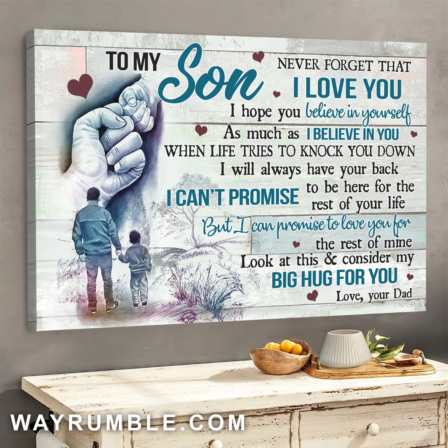 Dad to son, Walking, I promise to love you for the rest of my life - Family Landscape Canvas Prints, Wall Art