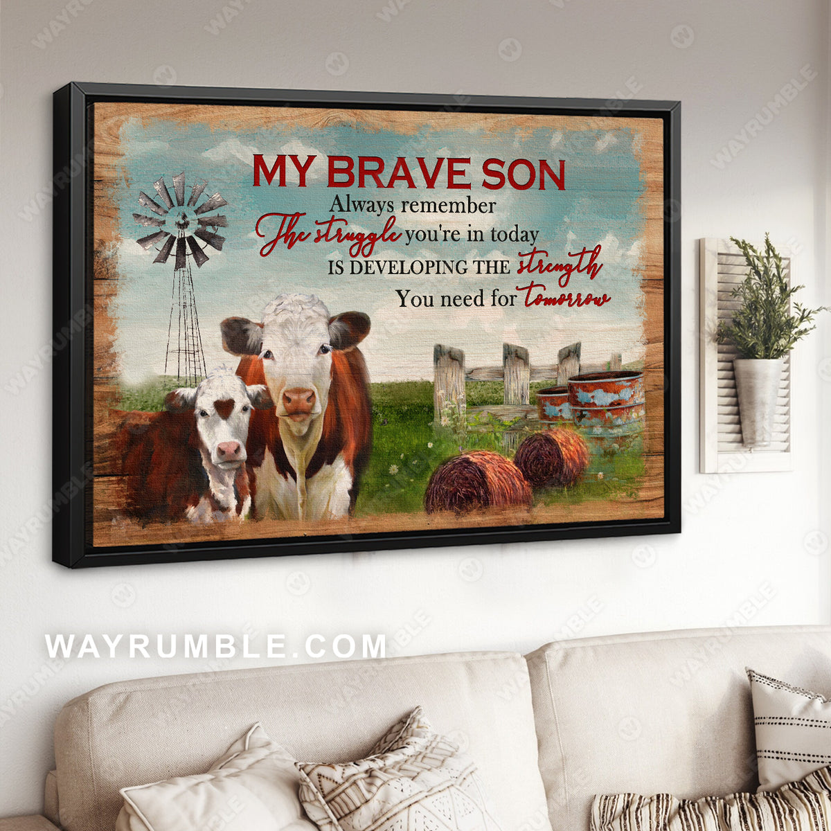To my son, Cow drawing, Life on farm, Countryside landscape, The struggle you&#39;re in today is the strength for tomorrow - Family Landscape Canvas Prints, Wall Art