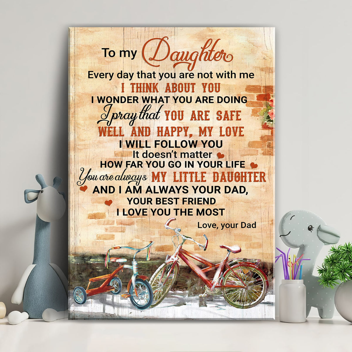 Father to Daughter, Bicycle, I pray that you are safe, well and happy - Family Portrait Canvas Prints, Wall Art