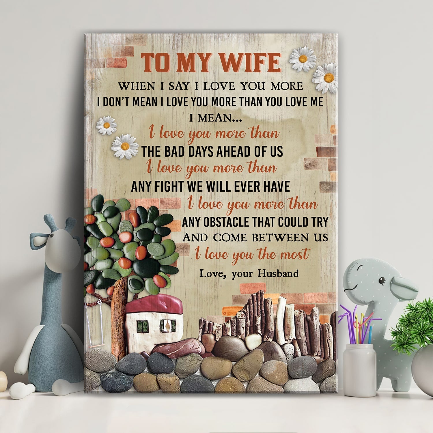 To my wife, Sweet home, Pebble tree, I love you the most - Couple Portrait Canvas Prints, Wall Art